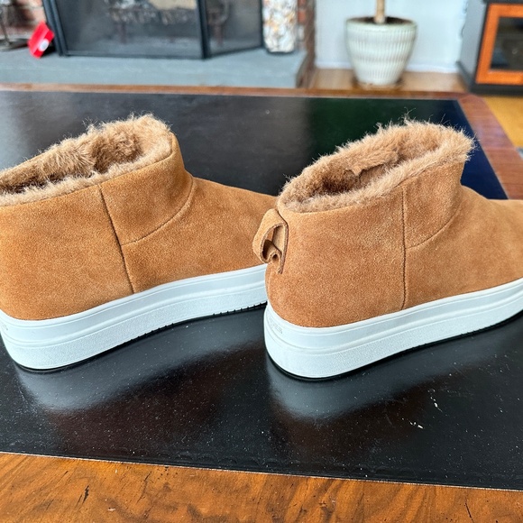 J Slides Platform Pull On Ankle Boots Suede Faux Fur Lining Tan 8M - Picture 5 of 13